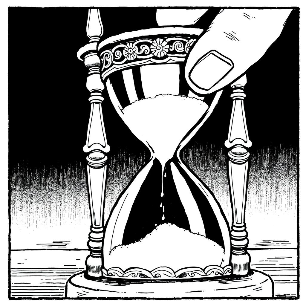 Kirishima bir kum saati gösteriyor; kum bir taraftan diğerine akıyor.